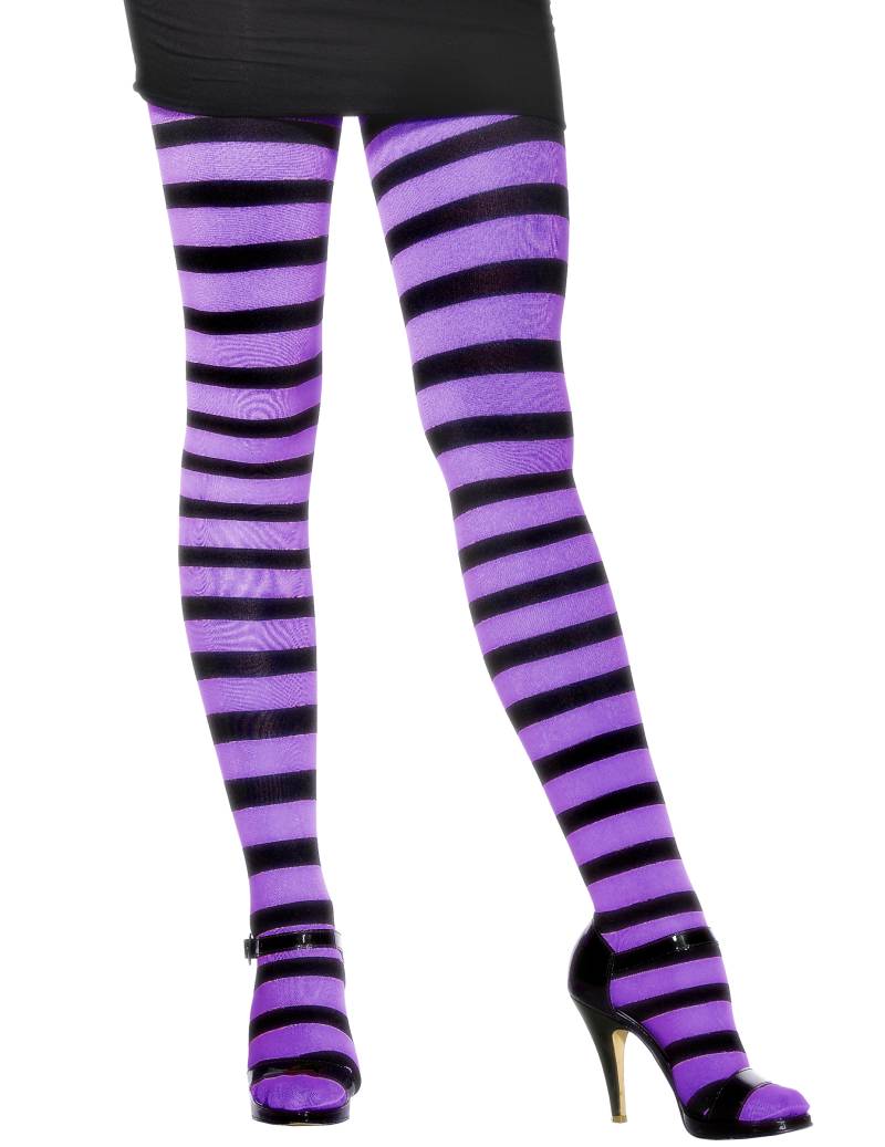 Strumpfhose gestreift schwarz-lila von WIDMANN