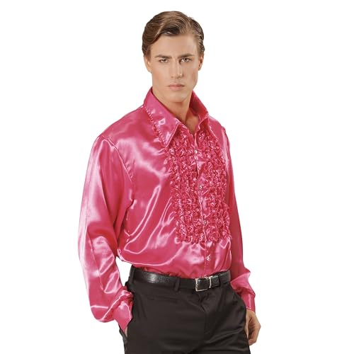 Widmann - 70er Jahre Disco Fashion, Bluse mit Rüschen aus Satin, Disco Hemd, Karneval, Mottoparty von WIDMANN