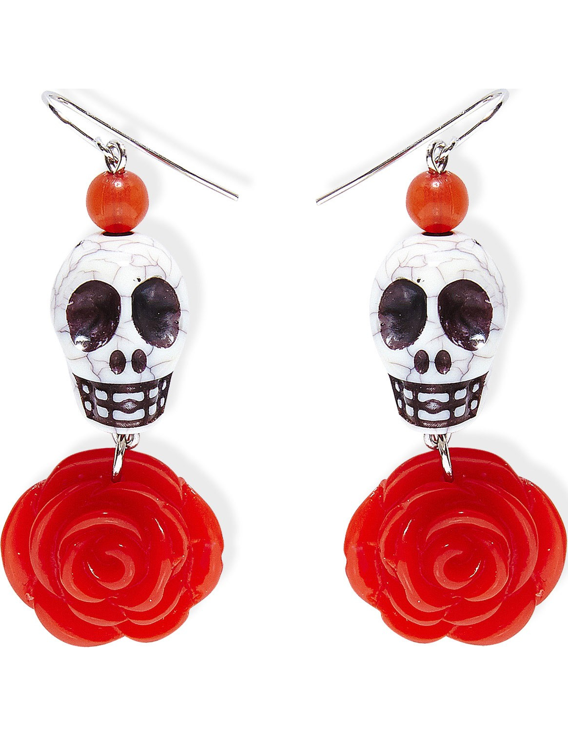 Tag der Toten Ohrringe Totenkopf mit Rose weiss-rot-schwarz Tag der Toten Ohrringe Totenkopf mit Rose weiss-rot-schwarz von WIDMANN