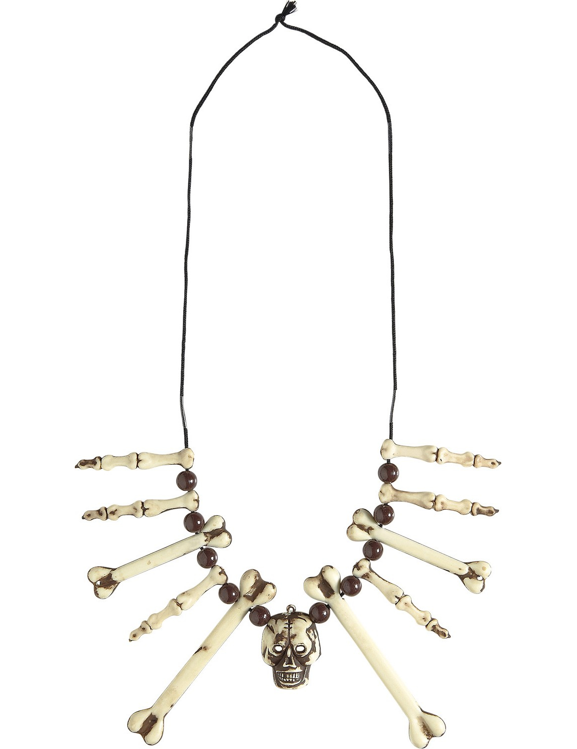 Totenkopf Halskette Halloween-Schmuck beige-braun von WIDMANN