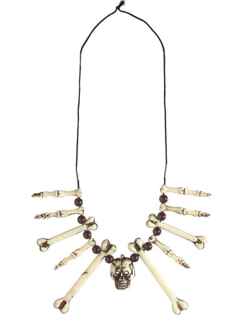 Totenkopf Halskette Halloween-Schmuck beige-braun von WIDMANN