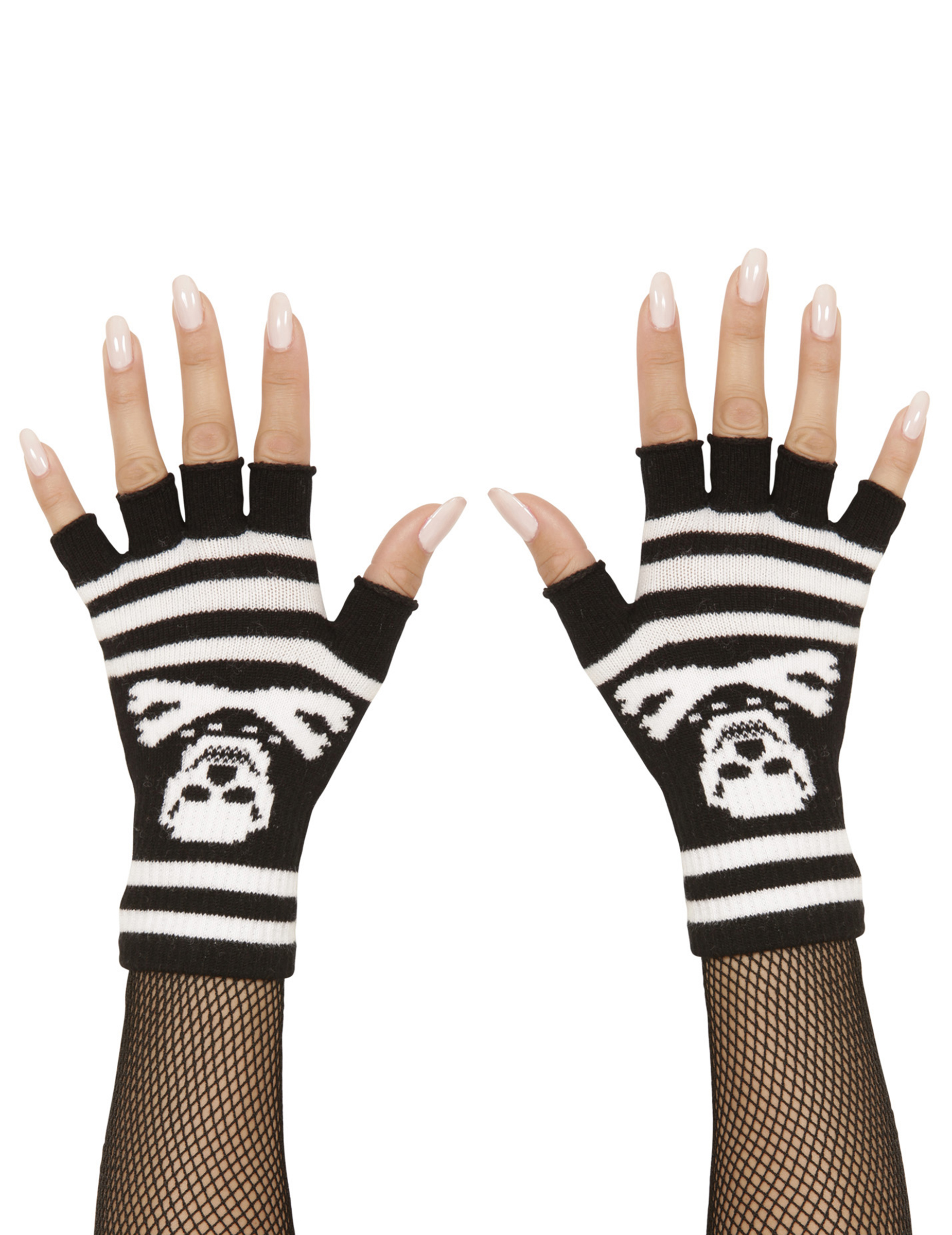 Totenkopf-Handschuhe fingerlos Gothic schwarz-weiss Totenkopf-Handschuhe fingerlos Gothic schwarz-weiss von WIDMANN