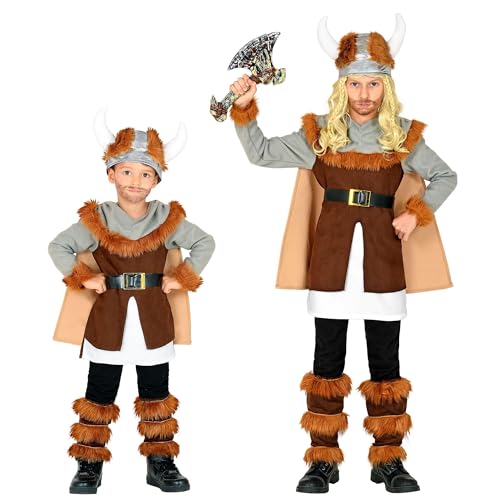 "VIKING" (tunic with belt and cape, boot tops, helmet) - (104 cm / 2-3 Years) von WIDMANN