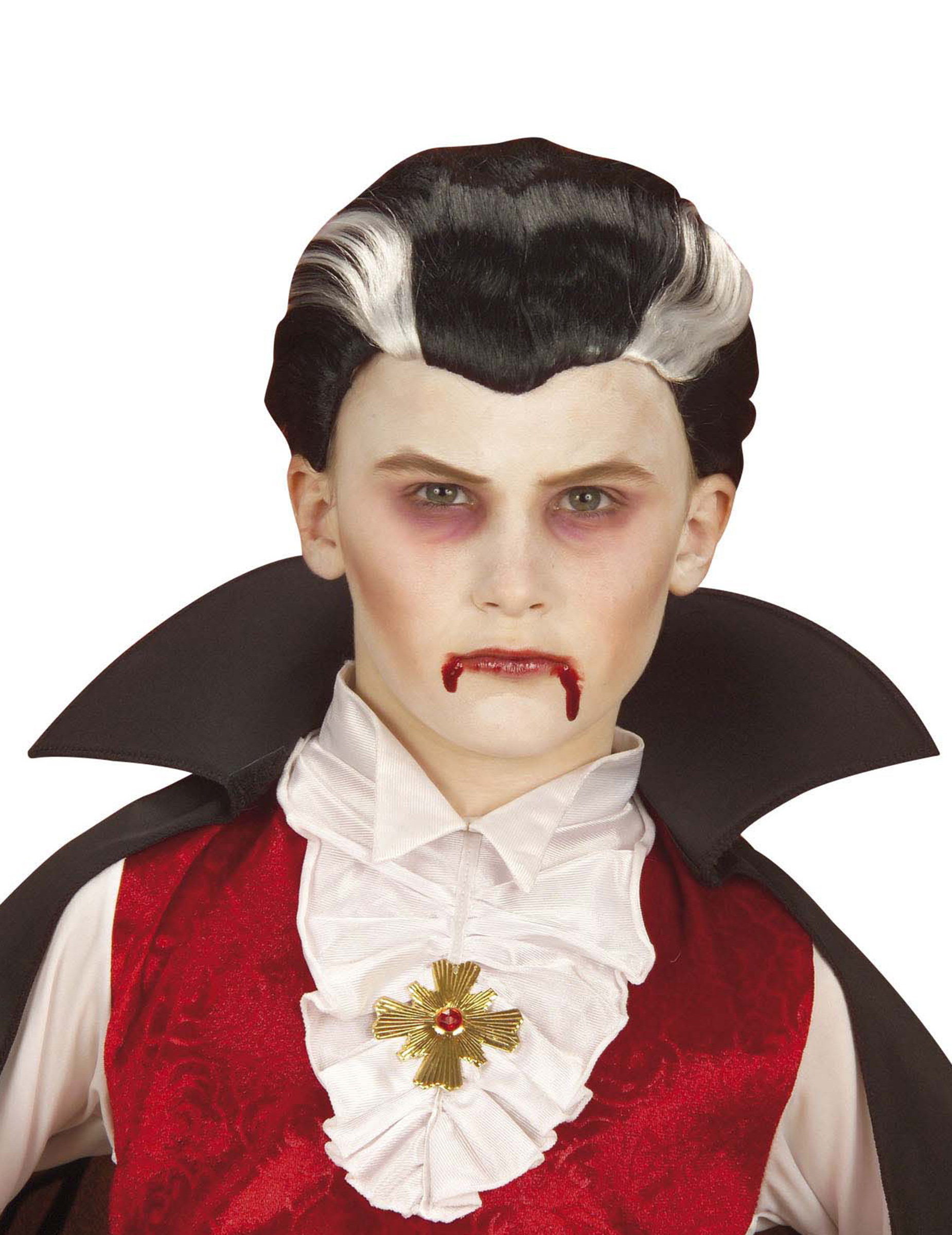 Vampir-Perücke für Kinder Halloween schwarz-weiss Vampir-Perücke für Kinder Halloween schwarz-weiss von WIDMANN