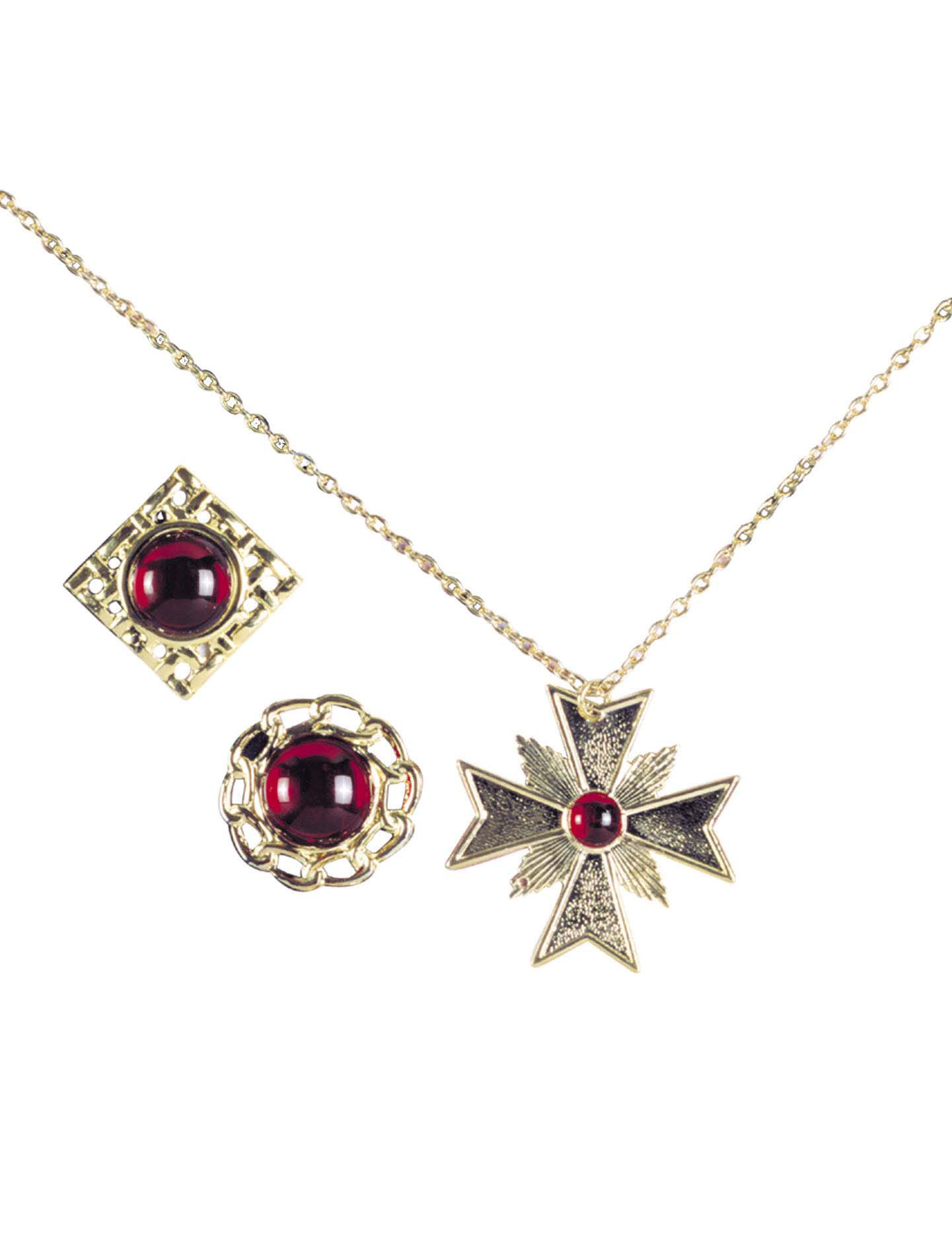 Vampiraccessoires Kette und Ringe 3-teilig gold-rot Vampiraccessoires Kette und Ringe 3-teilig gold-rot von WIDMANN