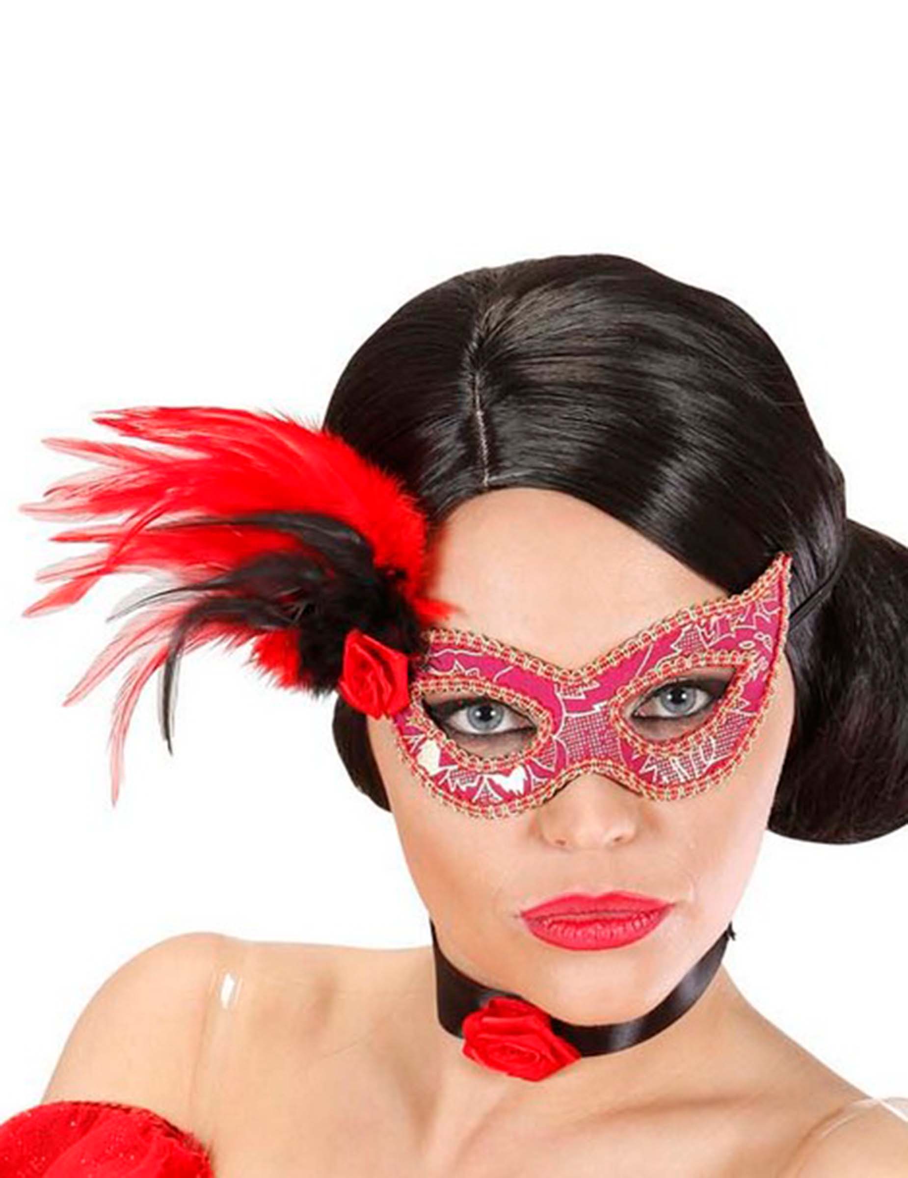 Venezianische Maske mit Federn und Rose bunt Venezianische Maske mit Federn und Rose bunt von WIDMANN