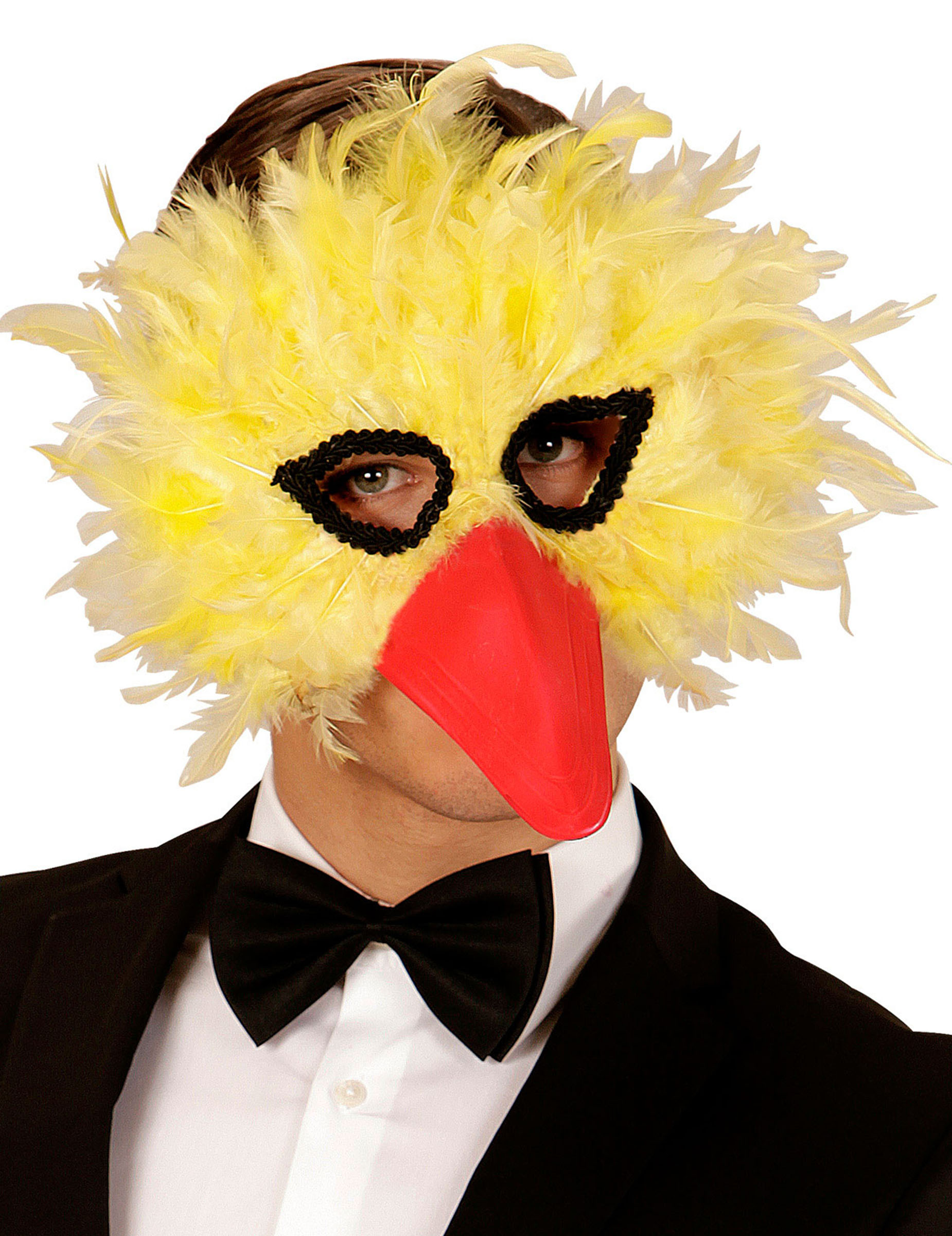Vogel-Maske mit Federn für Erwachsene gelb von WIDMANN