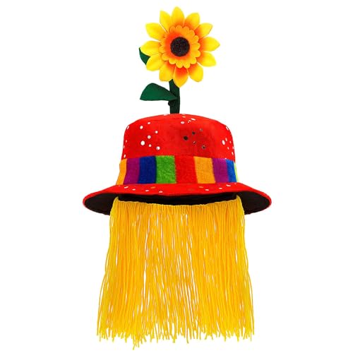 Widmann - Clownhut mir Haaren und Sonnenblume, Zirkus Clown, Komiker, Spaßvogel, Stoffhut von WIDMANN MILANO PARTY FASHION