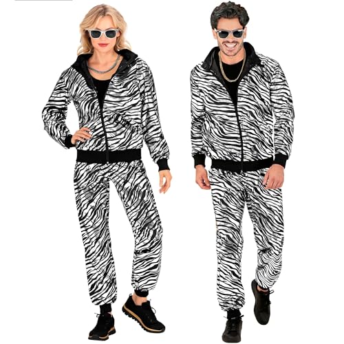 W WIDMANN - Kostüm Trainingsanzug, Tiermuster Zebra, silbermetallic, Animal Print, 80er Jahre Outfit, Jogginganzug, Bad Taste Outfit, Faschingskostüme von WIDMANN MILANO PARTY FASHION