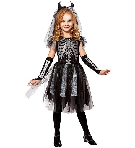 W WIDMANN MILANO Party Fashion - Kinderkostüm Skelettbraut, Totenbraut Kostüm für Halloween, Faschingskostüme Kinder, Kleid mit Zubehör von W WIDMANN MILANO Party Fashion