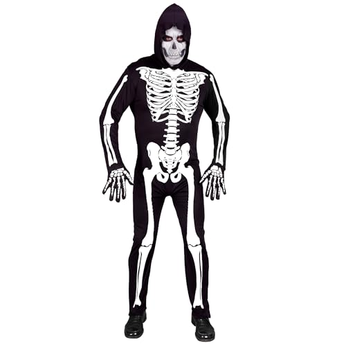 WIDMANN Kostüm Skelett, Overall mit Kapuze, Neon, leuchtet unter UV-Licht, Halloween Verkleidung M von WIDMANN