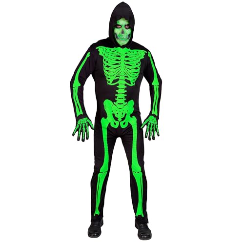 WIDMANN MILANO PARTY FASHION - Kostüm Skelett, Overall mit Kapuze, Neon, leuchtet unter UV-Licht, Halloween Verkleidung von WIDMANN MILANO PARTY FASHION