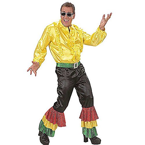 WIDMANN Herren Kostüm Satin Hose schwarz mit 3 Farben Pailletten Gürtel Medium für 70er Jahre Travolta Night Fever Mottoparty von WIDMANN