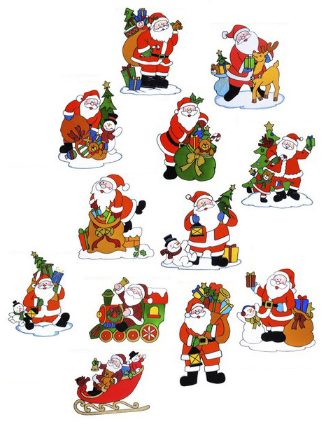 Weihnachtsmann Fenster-Deko Sticker bunt von WIDMANN
