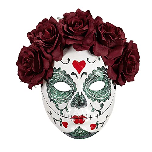 Widmann 04787 - Maske Dia de los Muertos, glitzernd, mit dunkelroten Rosen, Halloween, Karneval, Mottoparty von WIDMANN