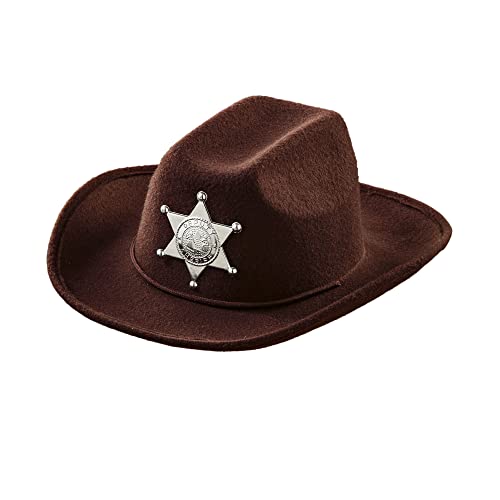 W WIDMANN MILANO Party Fashion - Cowboyhut für Kinder, mit Sheriffstern, Braun, aus Filz, Wilder Westen, Hut, Accessoire, Karneval von WIDMANN