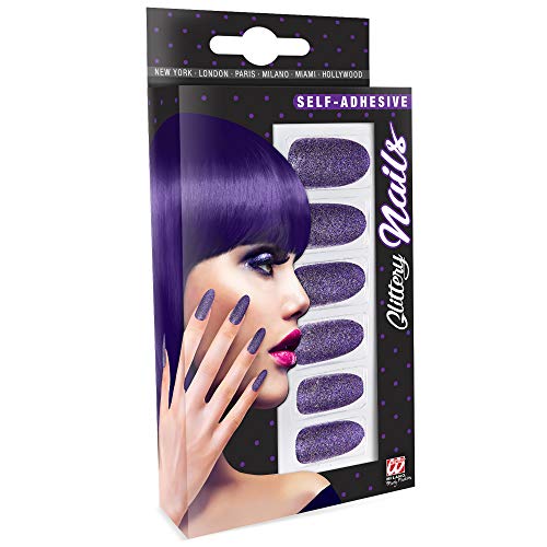 Widmann 05354 - Fingernägel Set, Glitzer Violett, 12 Stück, selbstklebend, Accessoire, Karneval, Mottoparty, Halloween von Widmann