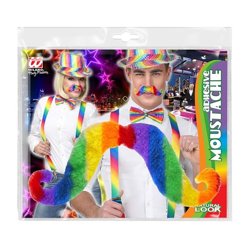 Widmann 07782 - Regenbogen-Bart zum Ankleben, selbstklebend, in Regenbogenfarben gestreift, Schnurrbart, Oberlippe, Make-Up, Accessoire, Karneval von WIDMANN MILANO PARTY FASHION