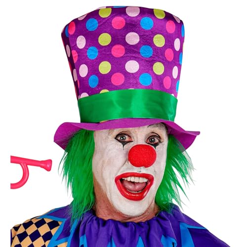 W WIDMANN MILANO Party Fashion 10677 - Zylinder mit Haaren, Lila mit bunten Punkten, Clown, Spaßmacher, Horror-Clown, Mottoparty, Karneval, Halloween von W WIDMANN MILANO Party Fashion