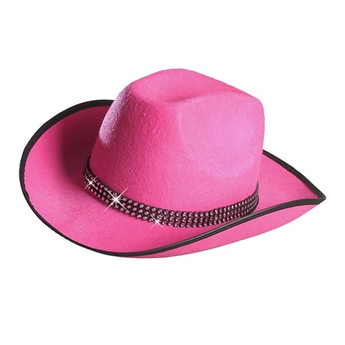 Widmann 2489P - Cowboy Hut mit Strassband, Pink, Cowgirl, Wilder Westen, Hut, Kopfschmuck, Accessoire, Karneval, Mottoparty von WIDMANN