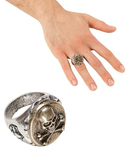 Widmann 46738 - Ring mit Totenkopf und gekreuzten Knochen, Schmuck, Pirat, Seeräuber, Karneval, Mottoparty, Halloween von WIDMANN