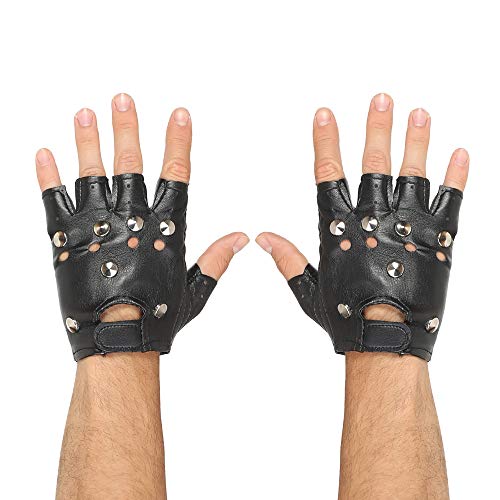 Widmann 46903 - Fingerlose Nietenhandschuhe, Lederlook, Rocker, Punk, Biker, Accessoire, Karneval, Mottoparty von WIDMANN