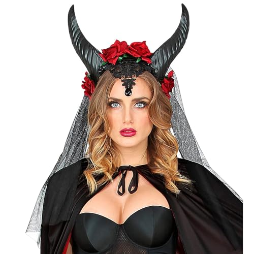 Widmann 68568 - Brautschleier mit Hörner, Rosen, Spitze und Edelstein, Halloween, Accessoire Widmann 68568 - Brautschleier mit Hörner, Rosen, Spitze und Edelstein, Halloween, Accessoire von WIDMANN MILANO PARTY FASHION