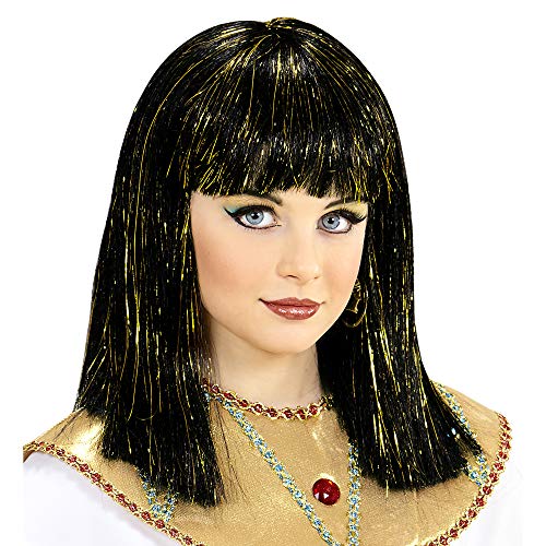 Widmann 74960 - Kinderperücke Cleopatra, schwarz, mit goldenem Lametta, Ägypterin, Karneval, Mottoparty von WIDMANN
