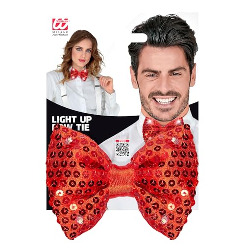 Widmann - Fliege mit 4 LED-Lichtern (3 x LR44 Batterien enthalten), Bowtie, mit Pailletten, Accessoire, Kostüm, Karneval, Mottoparty von WIDMANN