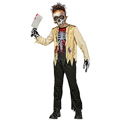 Widmann - Kinderkostüm Zombie-Skelett, 3-teilig, Oberteil, Hose und Maske, Totenkopf, Knochen, blutverschmiert, Horror, Psycho, Killer, Kostüm, Verkleidung, Mottoparty, Karneval, Halloween von WIDMANN MILANO PARTY FASHION