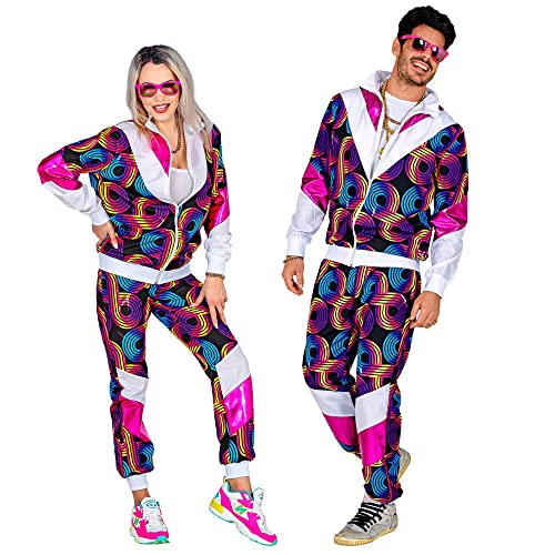 WIDMANN 80er Jahre Trainingsanzug Disco Print für Erwachsene - Neon Blau Pink | Gr. XXL von WIDMANN