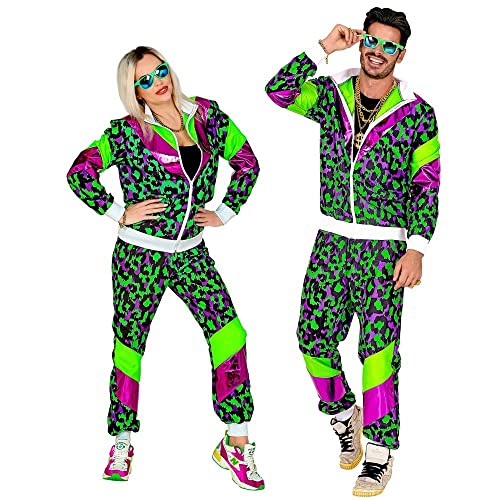 80er Jahre Trainingsanzug Animal Print für Erwachsene - Neon Grün Lila | Gr. XL von WIDMANN