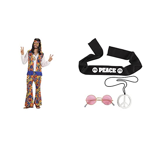 Widmann - Kostüm Hippie Man, Hemd mit Weste, Hose, Kopftuch, Kette mit Medaillon, Karneval, Mottoparty & 05856 - Verkleidungsset Hippie, Stirnband, Brille, Kette, Flower Power, Mottoparty, Karneval Widmann - Kostüm Hippie Man, Hemd mit Weste, Hose, Kopftuch, Kette mit Medaillon, Karneval, Mottoparty & 05856 - Verkleidungsset Hippie, Stirnband, Brille, Kette, Flower Power, Mottoparty, Karneval von Widmann