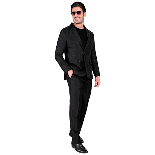 W WIDMANN MILANO Party Fashion - Kostüm Mr. Sparkling, schwarzer glitzernder Anzug, Jackett und Hose, Showman, Disco Fever, Casino Mottoparty, Silvester von WIDMANN MILANO PARTY FASHION