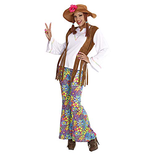 Widmann - Kostüm Woodstock Hippiefrau, Bluse mit Weste, Hose und Hut mit Haaren, Fasching von WIDMANN
