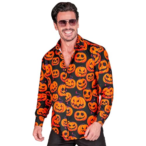 Widmann - Kürbis Hemd Herren, schwarz mit Kürbisgesichtern, leuchtet unter UV-Licht, Halloween Verkleidung von WIDMANN MILANO PARTY FASHION