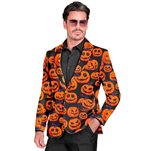 Widmann - Kürbis Jackett Herren, schwarz mit Kürbisgesichtern, leuchtet unter UV-Licht, Halloween Verkleidung von WIDMANN MILANO PARTY FASHION