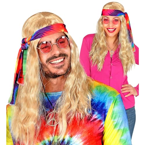 Widmann - Perücke Hippie mit Batik-Stirnband, lockige Kunsthaar, Flower-Power, Reggae, Mottoparty, Karneval von WIDMANN