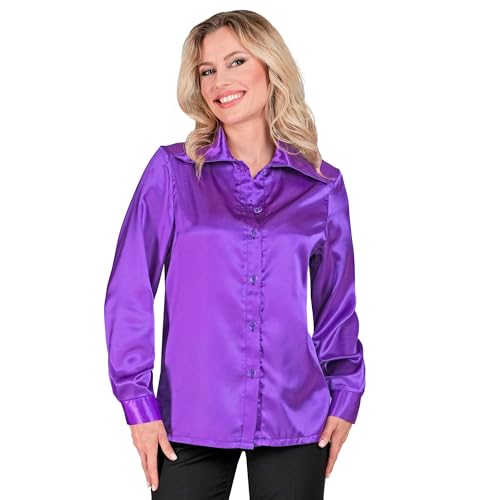 Widmann - Satin Bluse für Damen, 70er Jahre Disco Fever, Retro Style, Schlagermove, Party Shirt, Damenhemd, Violett Widmann - Satin Bluse für Damen, 70er Jahre Disco Fever, Retro Style, Schlagermove, Party Shirt, Damenhemd, Violett von WIDMANN MILANO PARTY FASHION