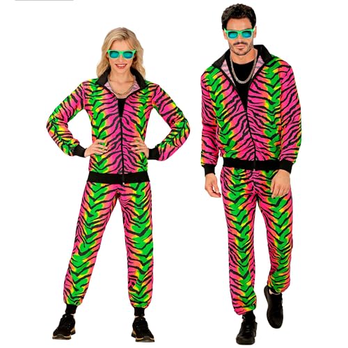 Widmann - Kostüm Trainingsanzug, Tiermuster Tiger, Neon, Animal Print, 80er Jahre Outfit, Jogginganzug, Bad Taste Outfit, Faschingskostüme von WIDMANN MILANO PARTY FASHION