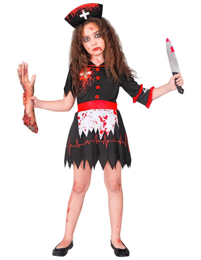 Zombie Krankenschwester Kostüm für Mädchen schwarz von WIDMANN