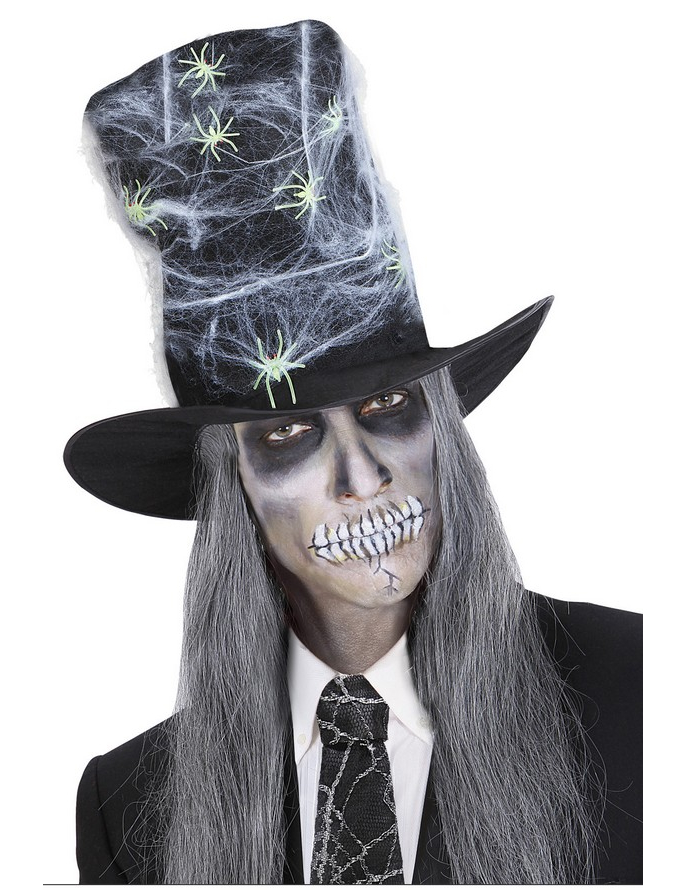 Zylinder mit Spinnennetz und Spinnen Halloween schwarz-weiss-grün von WIDMANN