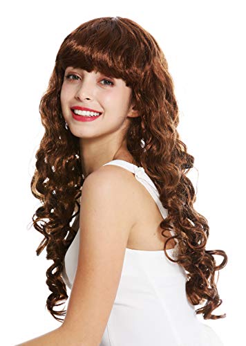 WIG ME UP - 0082-ZA6A Perücke Damen Karneval Halloween lang Locken lockig voluminös Pony Braun Goldbraun von WIG ME UP