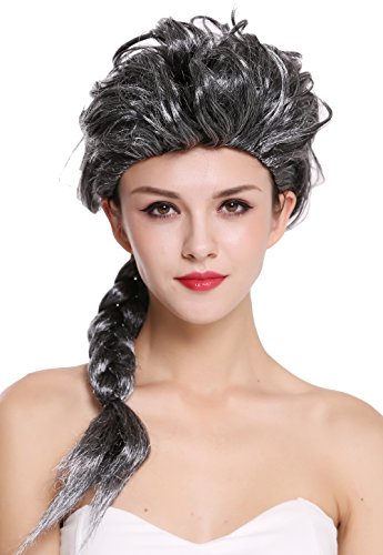 WIG ME UP - 051-P103-P68 Barocke Damen Perücke Karneval Cosplay Schwarz Weiß Gesträhnt Grau Langer Zopf geflochten 65 cm von WIG ME UP