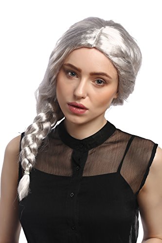 WIG ME UP - 08050A-P309 Perücke Damen Fasching Karneval aufwendig geflochten Zopf Silbergrau Grau Fee von WIG ME UP