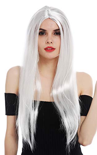 WIG ME UP - 2017125-PC309 Perücke Karneval Damen sehr lang glatt Mittelscheitel helles Grau Fee Hexe Alter Hippie von WIG ME UP