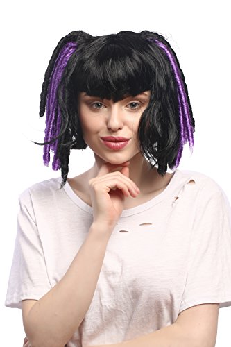 WIG ME UP - 3160-P103-P08A Perücke Damen Fasching Cosplay Zöpfe Lolita Anime Schwarz Lila Violett Strähnen Dreads WIG ME UP - 3160-P103-P08A Perücke Damen Fasching Cosplay Zöpfe Lolita Anime Schwarz Lila Violett Strähnen Dreads von WIG ME UP
