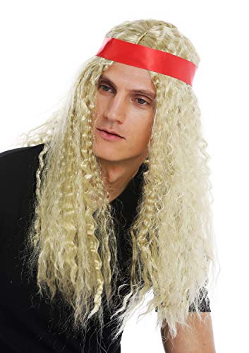 WIG ME UP - 31912-FR61 Perücke Karneval Halloween Damen Herren Lang Stirnband Mittelscheitel Hippie 60er blond gekreppte Locken von WIG ME UP