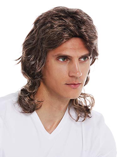 WIG ME UP - 31915-FRT34-66 Perücke Halloween Karneval Herren Proll Vokuhila gewellt gelockt 80er Braun Blond Gesträhnt schulterlang von WIG ME UP