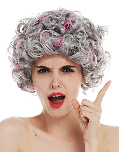 WIG ME UP - 3195-ZA68A Perücke Damenperücke Halloween Karneval grau Locken lockig Lockenwickler Oma Großmutter von WIG ME UP